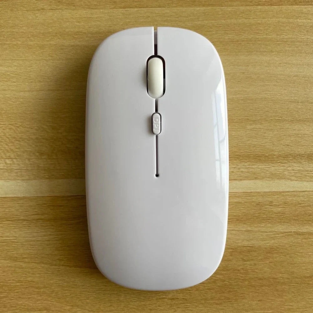 Dual-mode black wireless mouse with 1000dpi sensor, 5m range, and USB receiver for laptops