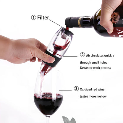 Portable wine aerator pourer with AS plastic body, silica gel components, and sediment filter