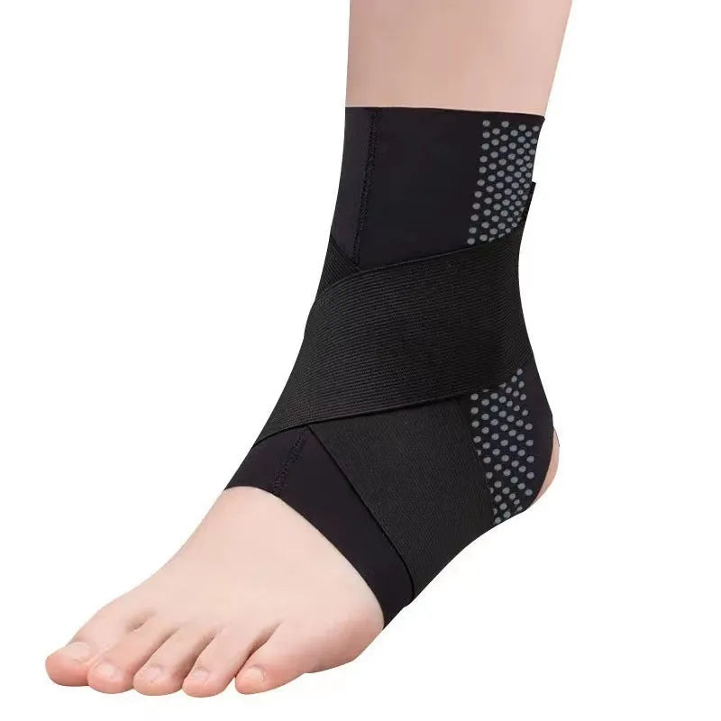 Ankle support brace for sports and rehabilitation, Lycra fabric anti-kick protection, in sizes L M XL XXL and colours black or skin tone, designed for adult fitness, cycling, and hiking activities.
