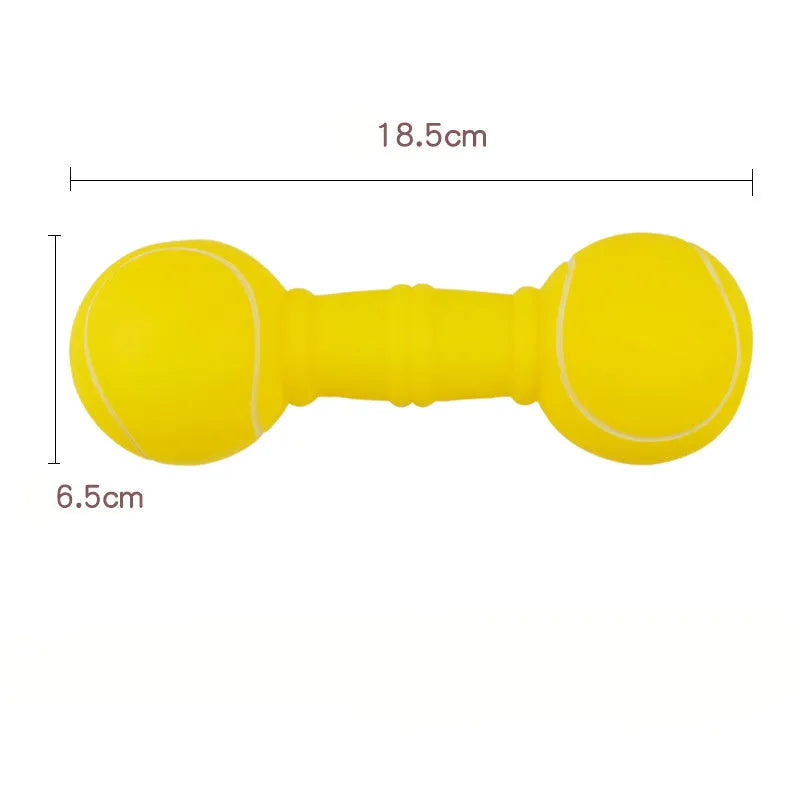 Brown, orange, white, and yellow PVC football dumbbell squeaky dog chew toy.