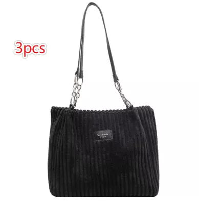 Retro corduroy women's shoulder bag with zipper closure in multiple colors