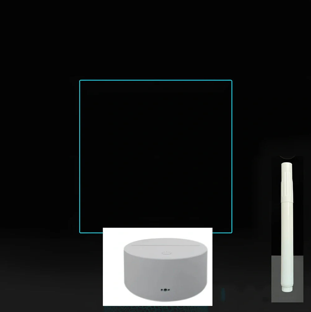 3D acrylic LED message board with touch controls showing illuminated writing on 3.5mm thick surface