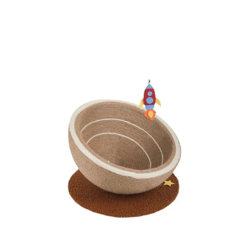 Large integrated cat scratching basin and nest with sisal scratching surfaces and flannel lining in starlight colour