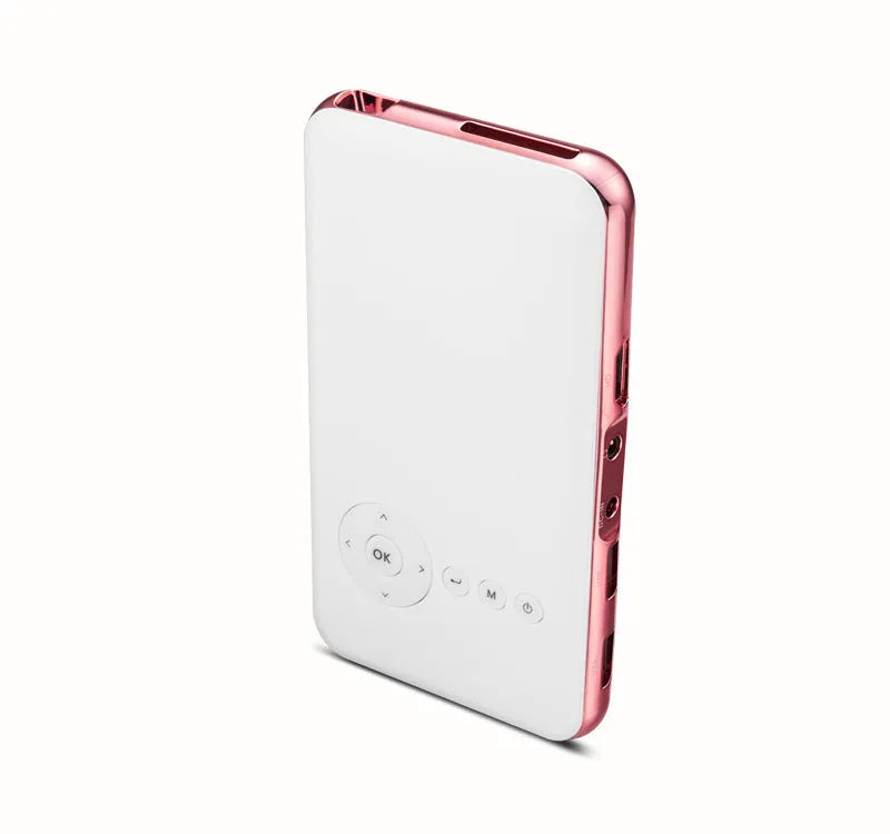 White and rose gold M6S miniature portable Android DLP smart projector with compact design.
