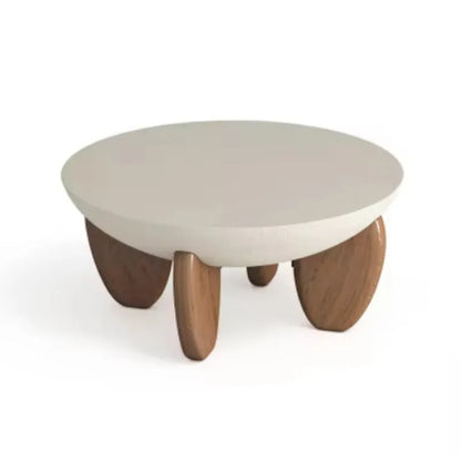 White solid wood coffee table with adjustable height and side storage compartment in living room setting