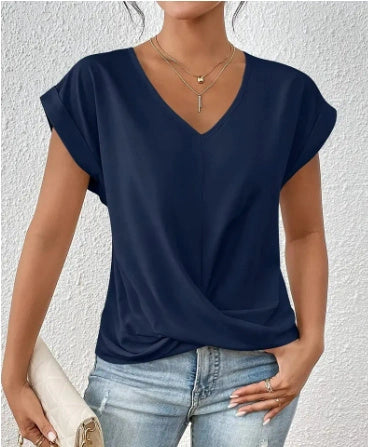 Stylish short-sleeve knot top for casual summer wear, available in multiple vibrant colors and sizes