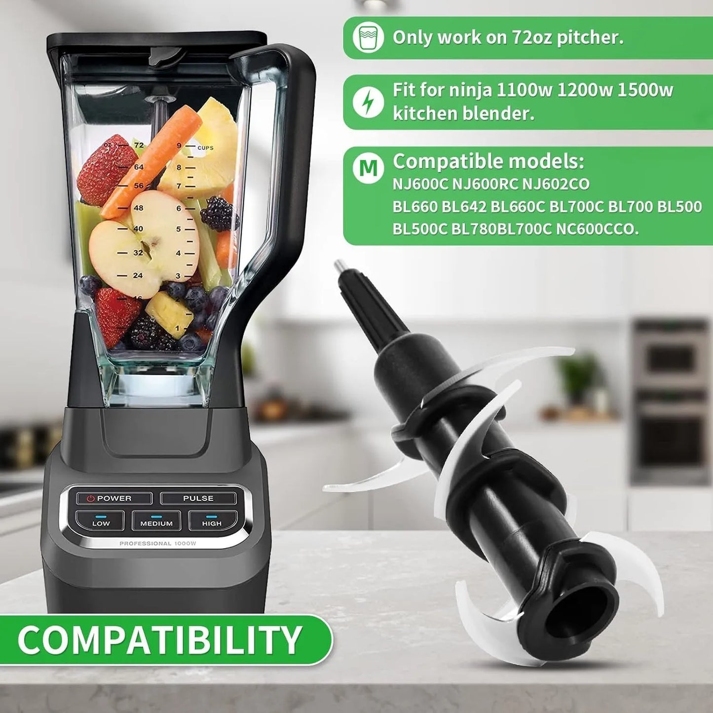 Stainless steel replacement juicer blade set and knife seat accessory showing six-stack blade configuration