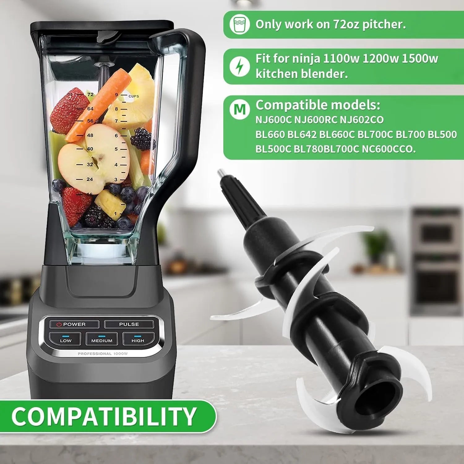 Stainless steel replacement juicer blade set and knife seat accessory showing six-stack blade configuration