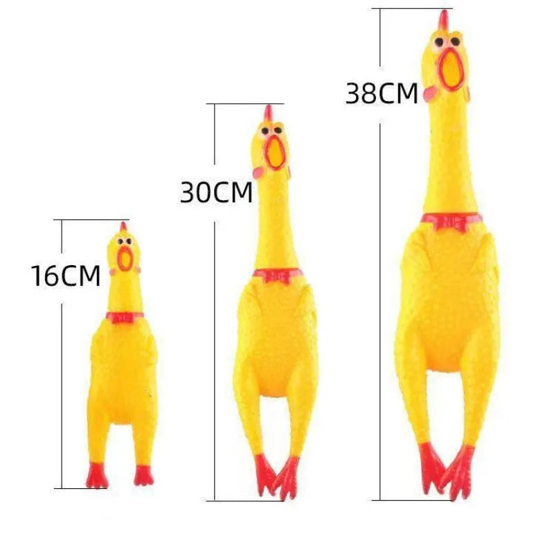 Squeak Dog Toy Screaming Chicken Rubber Chew Toy for Pets, Durable Fun Exhaust Chicken Design in Yellow with Three Sizes Available: Small (16cm), Medium (30cm), Large (38cm)
