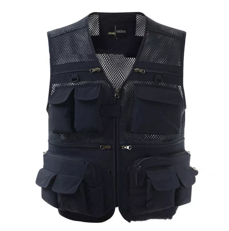 Men's professional photography vest with multiple pockets in various colors