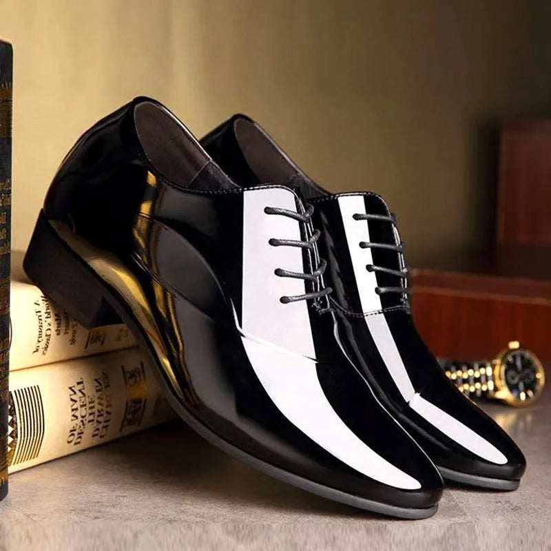 Men's black and brown square toe business formal shoes with PU leather upper