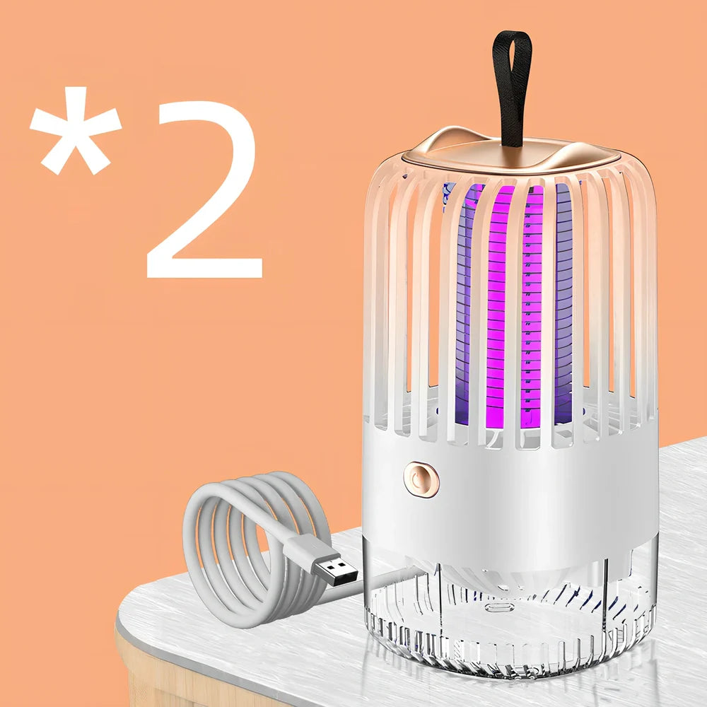 White mosquito killer lamp with protective electric grid and USB power cable