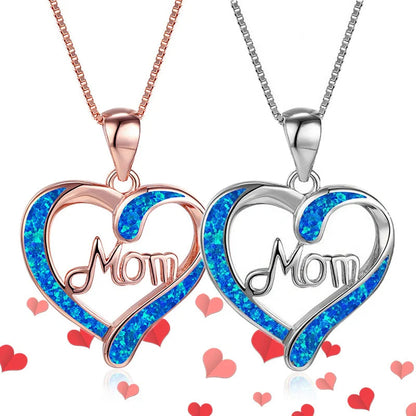 Love-shaped MOM Letter Pendant Necklace in Rose Gold and Silver options