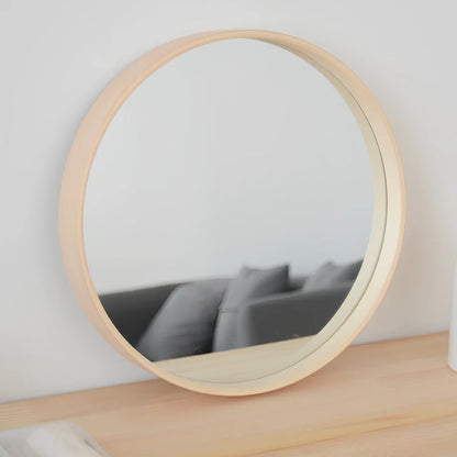 Solid wood circular bathroom mirror with float silver glass in natural wood colour frame
