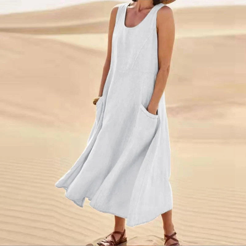 Elegant Summer Sleeveless Maxi Dress with Pockets in various colors