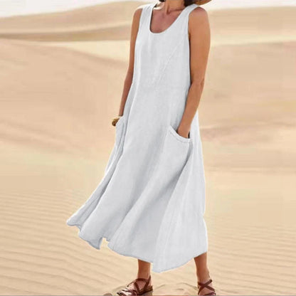 Elegant Summer Sleeveless Maxi Dress with Pockets in various colors