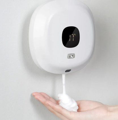 Smart Sensor Wall-Mounted Soap Dispenser in white and blue with USB charging