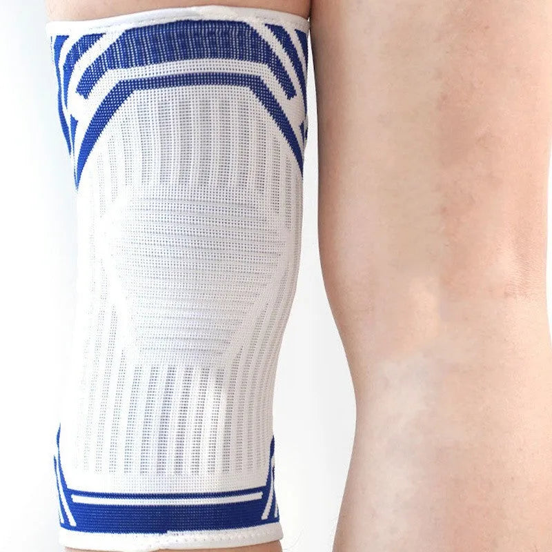 Blue elastic knee pad made from breathable cotton for sports protection