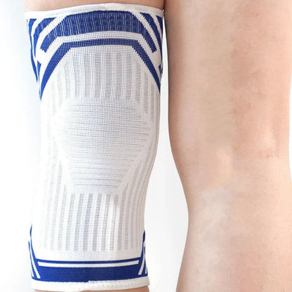 Blue elastic knee pad made from breathable cotton for sports protection
