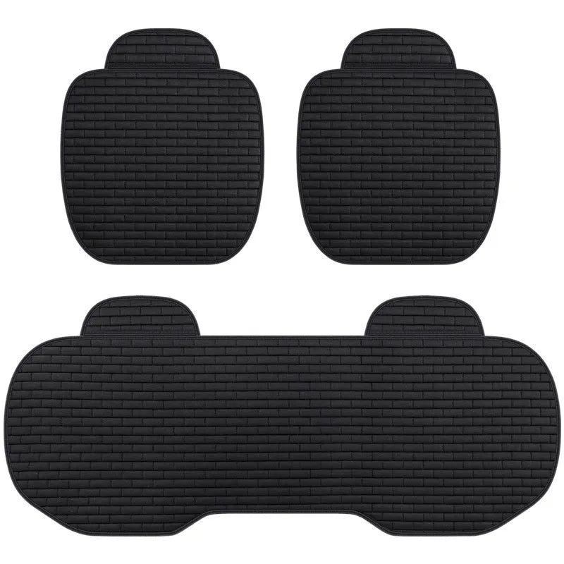 Linen car seat cushion three-piece protective pad with ventilation and sponge filler in black, black and red, grey, brown, or beige