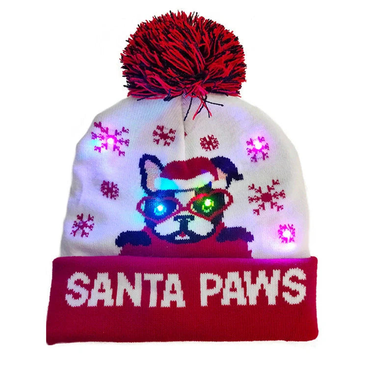 LED Christmas knitted beanie with light-up features in various festive designs