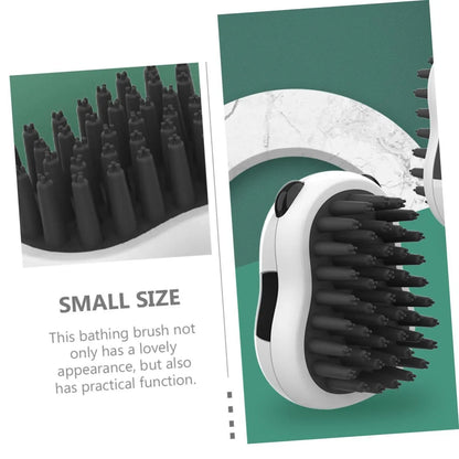 Black and white pet bath brush and grooming comb for cats, dogs, and puppies, plastic hair removal and cleaning tool.