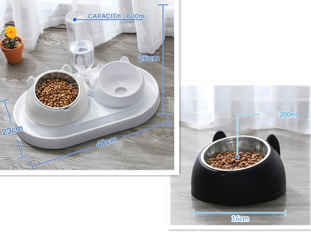 Stainless steel pet bowl with 15° tilt for cervical spine health, available in multiple colors