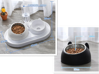 Stainless steel pet bowl with 15° tilt for cervical spine health, available in multiple colors
