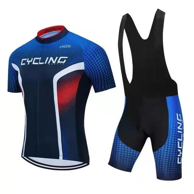 Cycling jersey and trousers set in a technical fabric, shown in multiple colour styles for summer riding.