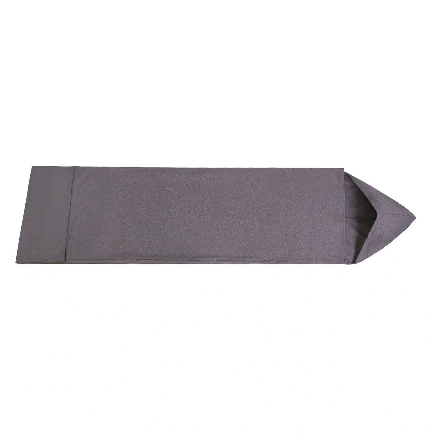 Sleep Pod Move grey wearable blanket with foot pocket showing four size options from 140x35cm to 185x50cm