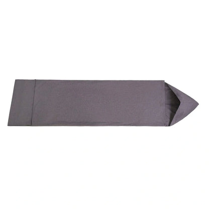 Sleep Pod Move grey wearable blanket with foot pocket showing four size options from 140x35cm to 185x50cm