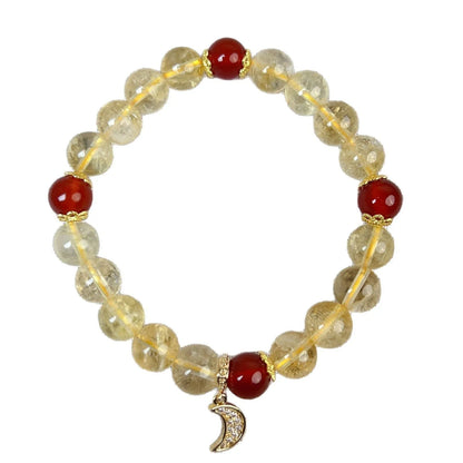 Citrine red agate moon boom crystal bracelet for women on a white background.