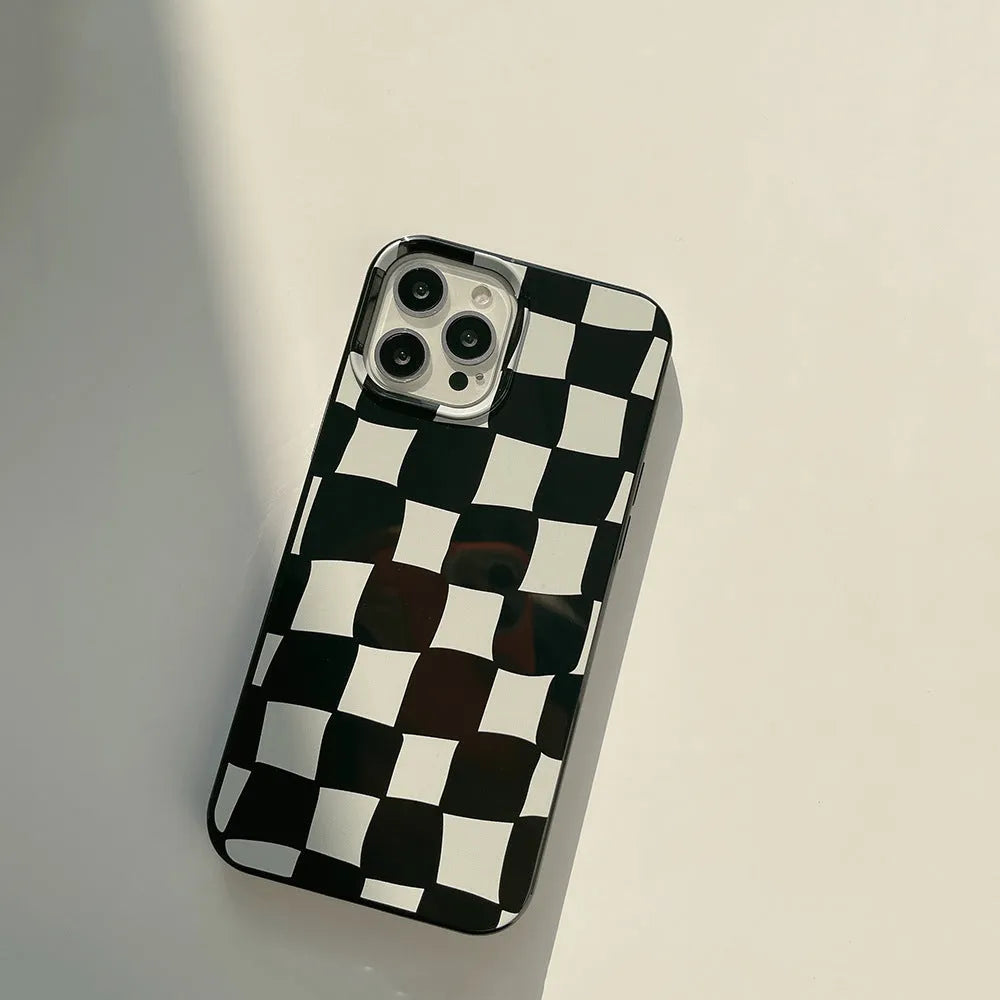 Lattice Case 13 TPU back cover with bright black twisted grid pattern for iPhone models
