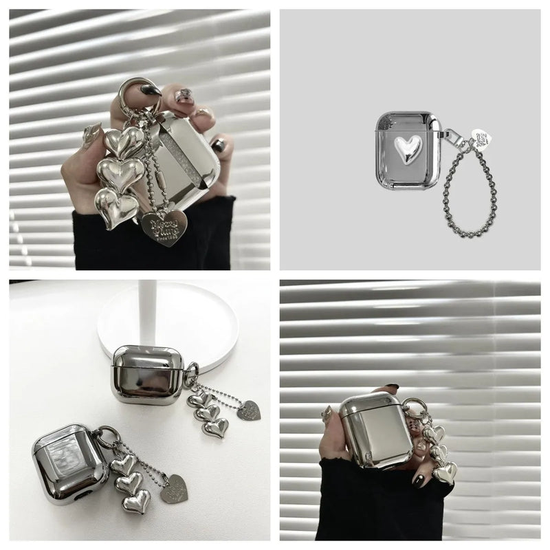 Universal electroplated solid colour TPU iPhone case with heart pendant charm, available for iPhone 12, 3, Pro, and Pro2 models in Heart Bracelet, Single Shell Ring, or Solid Colour Love Pendant designs
