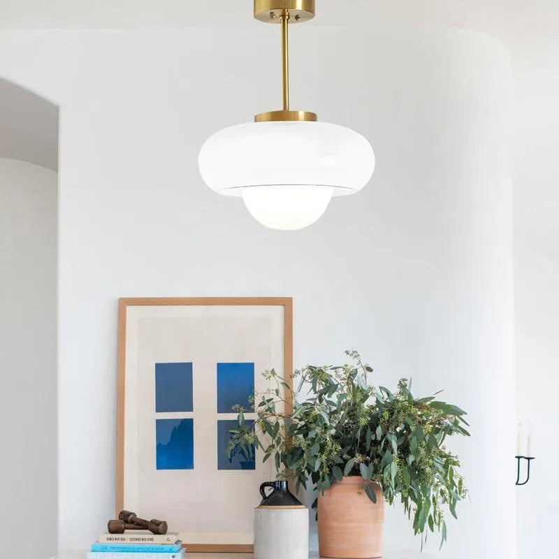 Bauhaus three headed egg tart pendant light with milk white glass shades