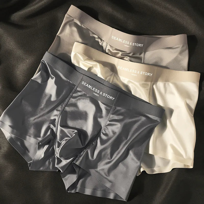 Men's ice silk underwear in mid-waist design showing coffee colour option