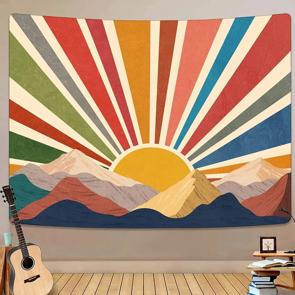 Brushed polyester wall tapestry showing texture detail and rectangular shape with size options from 95cm to 230cm