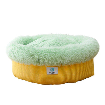 Cozy and comfortable plush pet nest in a round, pineapple-inspired design for deep, undisturbed sleep