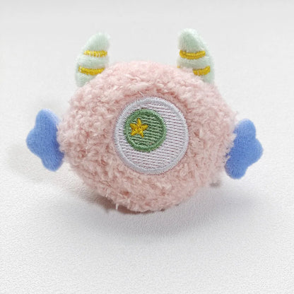 Cartoon-shaped plush dog chew toy with squeaker in grey, green, pink, white or yellow colours