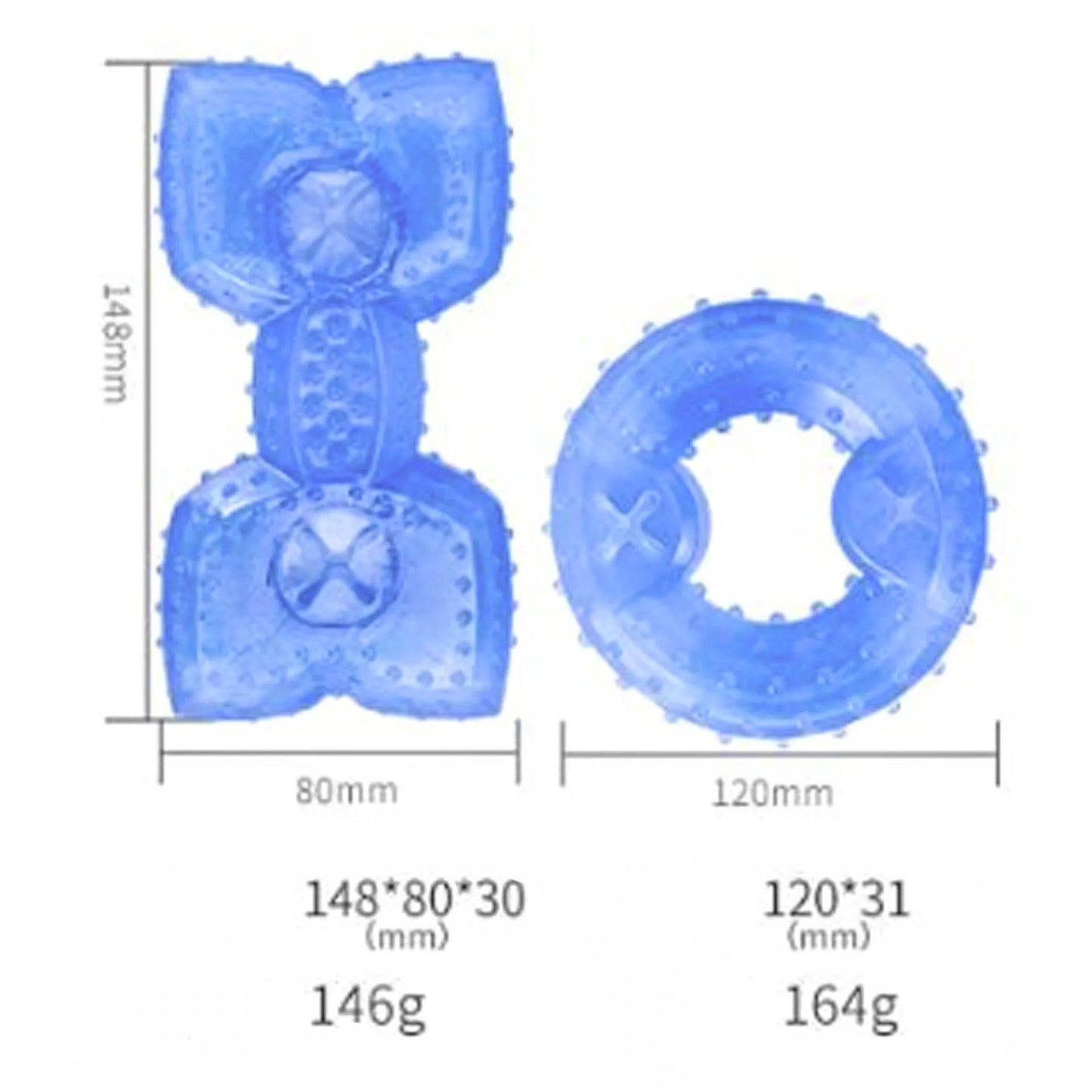 Blue bone-shaped dog teething toy with cooling function and treat compartment for puppies