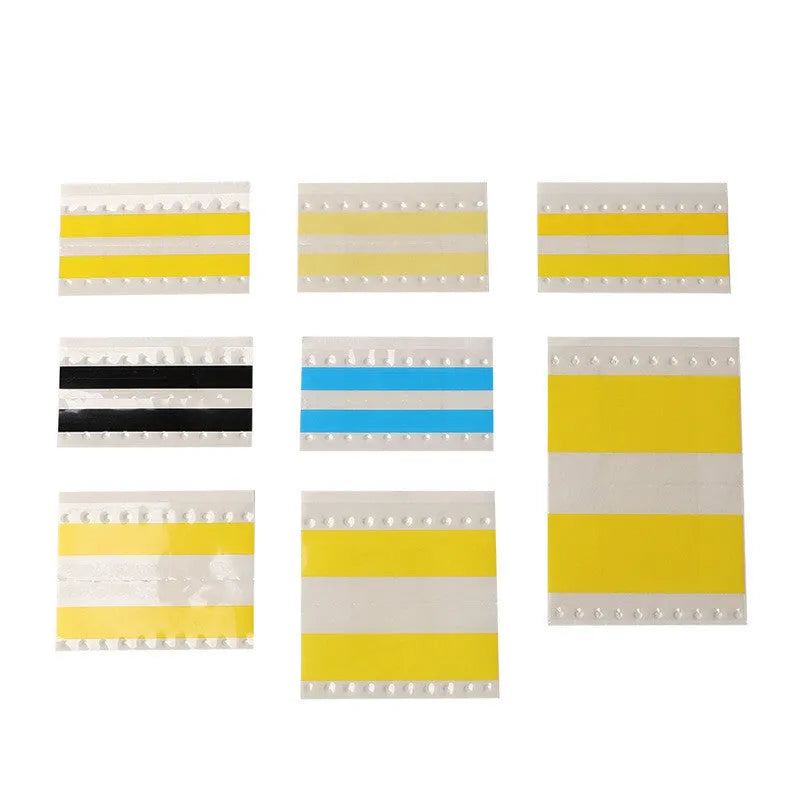 Reels of yellow, black, blue, and beige double-sided splicing tape for SMT placement machines in various widths.