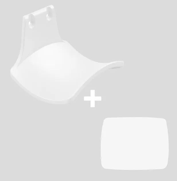 Black ABS plastic wall hanging rack with an X-shaped handle, shown with adhesive gel and screws for mounting.