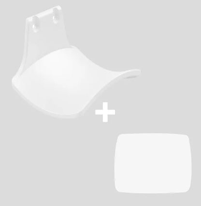 Black ABS plastic wall hanging rack with an X-shaped handle, shown with adhesive gel and screws for mounting.