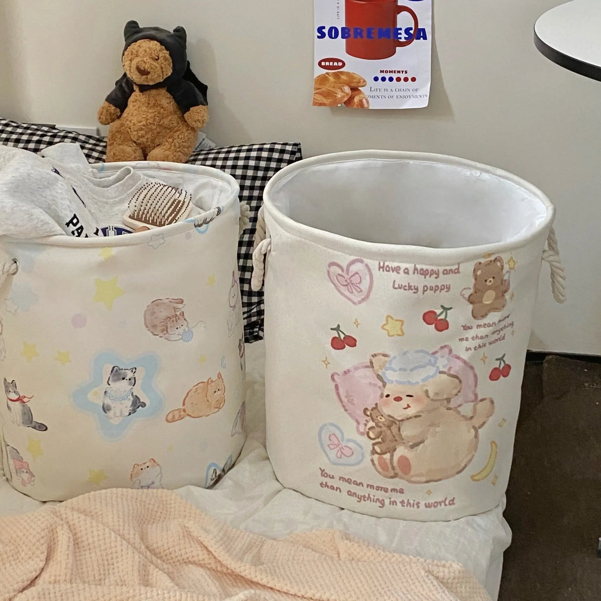 Foldable cotton laundry basket in modern simplicity design with large capacity for bedroom storage