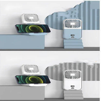 F30Pro folding portable handheld fan in white with digital display, 169x81x20mm size, USB charging, plastic blades for cooling