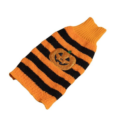 Halloween dog sweater in orange and black designs for small to XL dogs