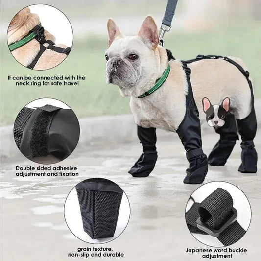 Adjustable waterproof dog boots with non-slip soles for outdoor protection