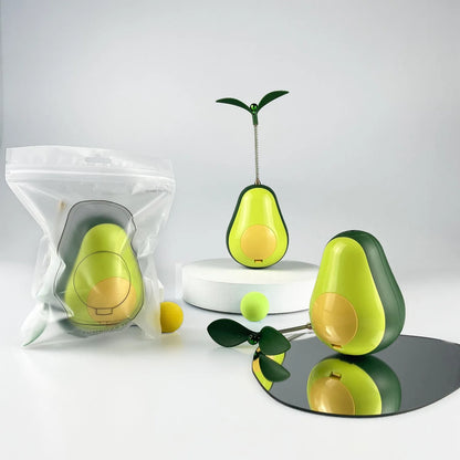 Green silicone avocado cat treat tumbler, 80x80x107mm food leakage toy for indoor cats and kittens