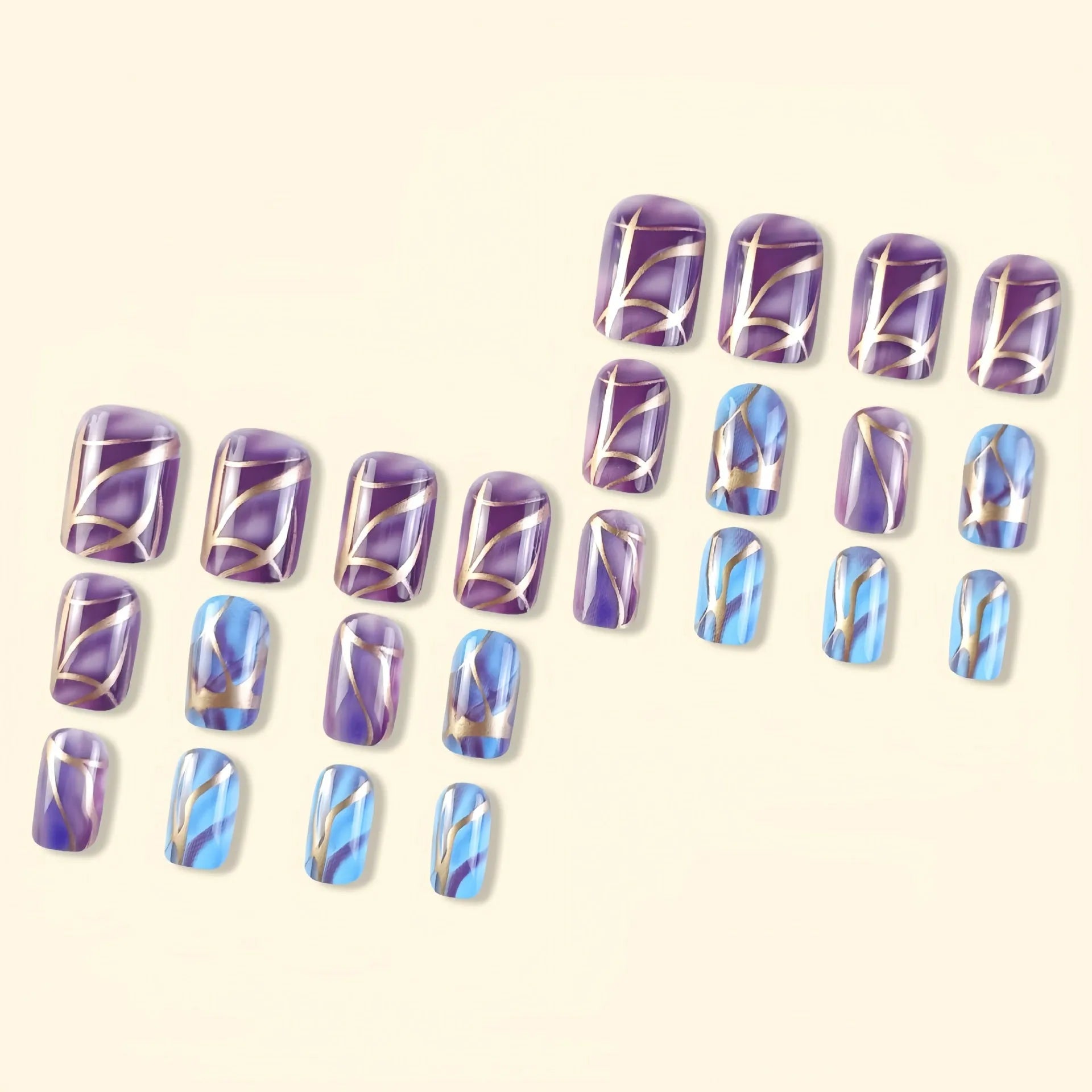 Medium length purple striped nail stickers in European and American style design