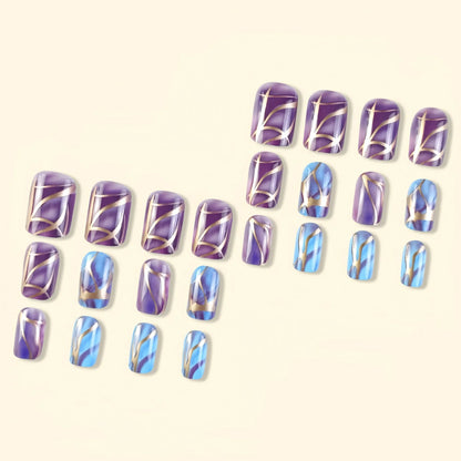 Medium length purple striped nail stickers in European and American style design